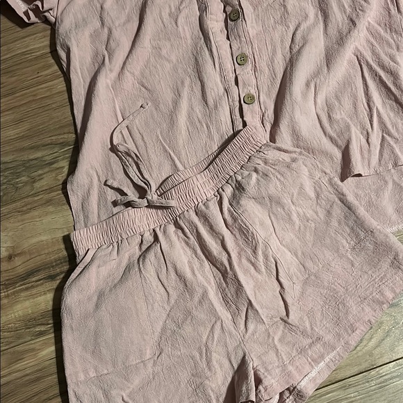 Pink Button-Up Shirt and Shorts Set - Picture 2 of 5